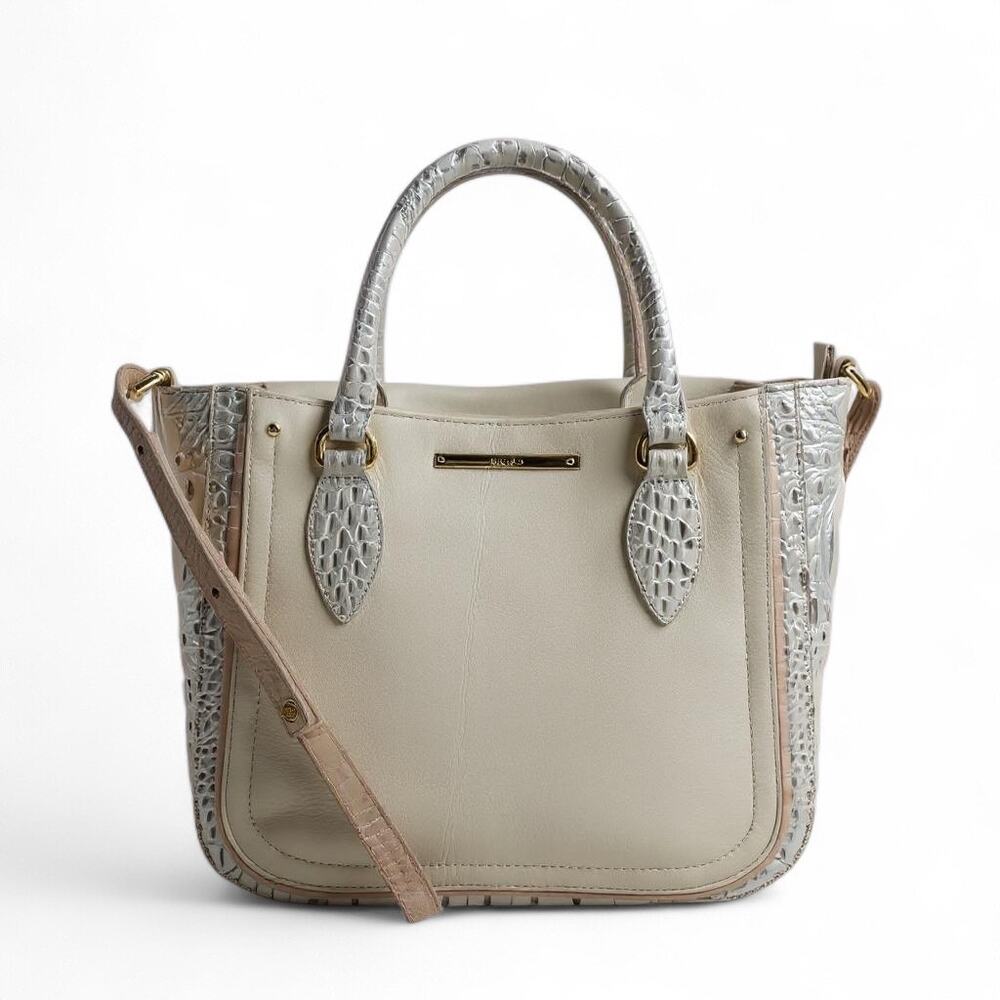 Brahmin Small Lena Satchel Bag Toasted Macaroon Macaroon Marais Leather